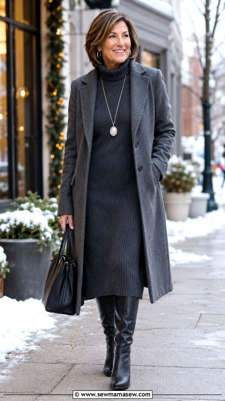Sweater dress with knee high boots - 30 Outfit ideas for women over 55