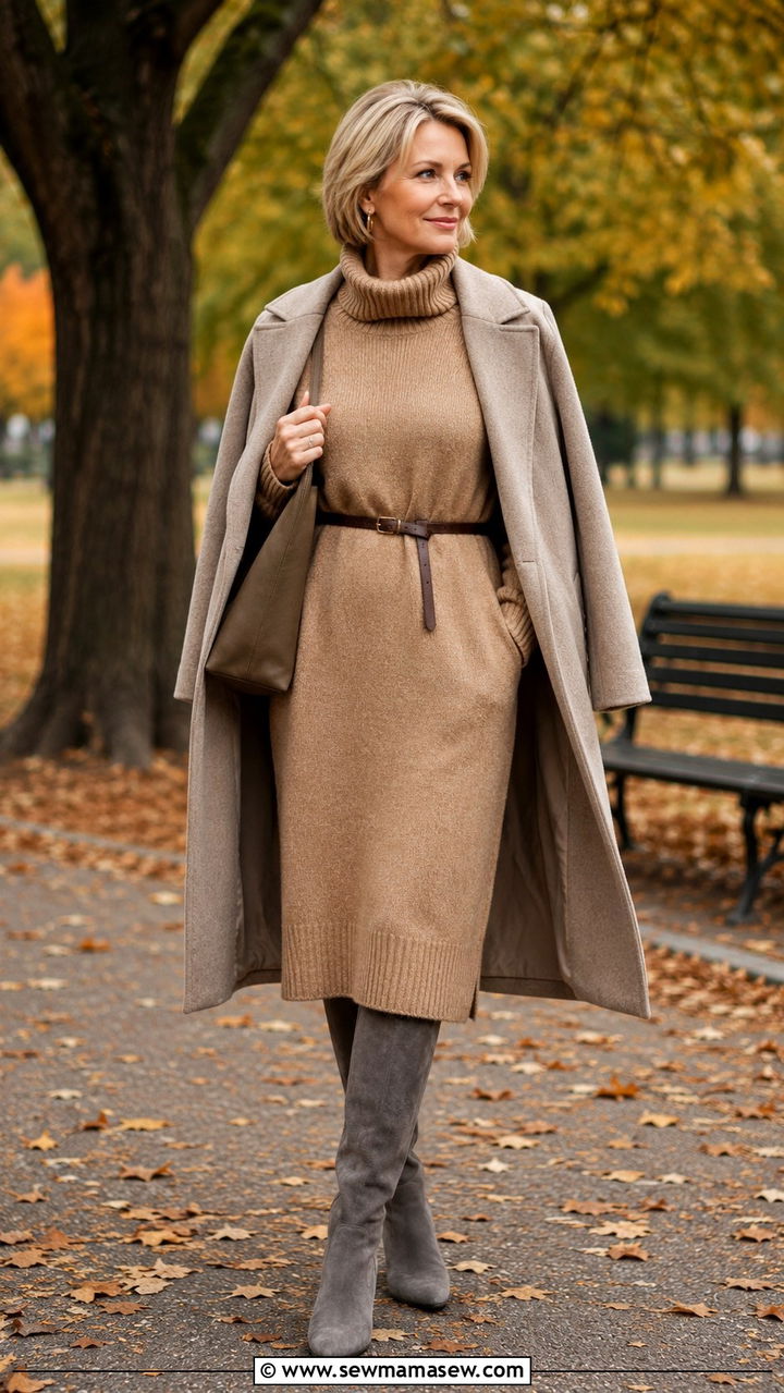 Sweater dress with knee high boots over 50 - 30 Midsize outfits for women over 50