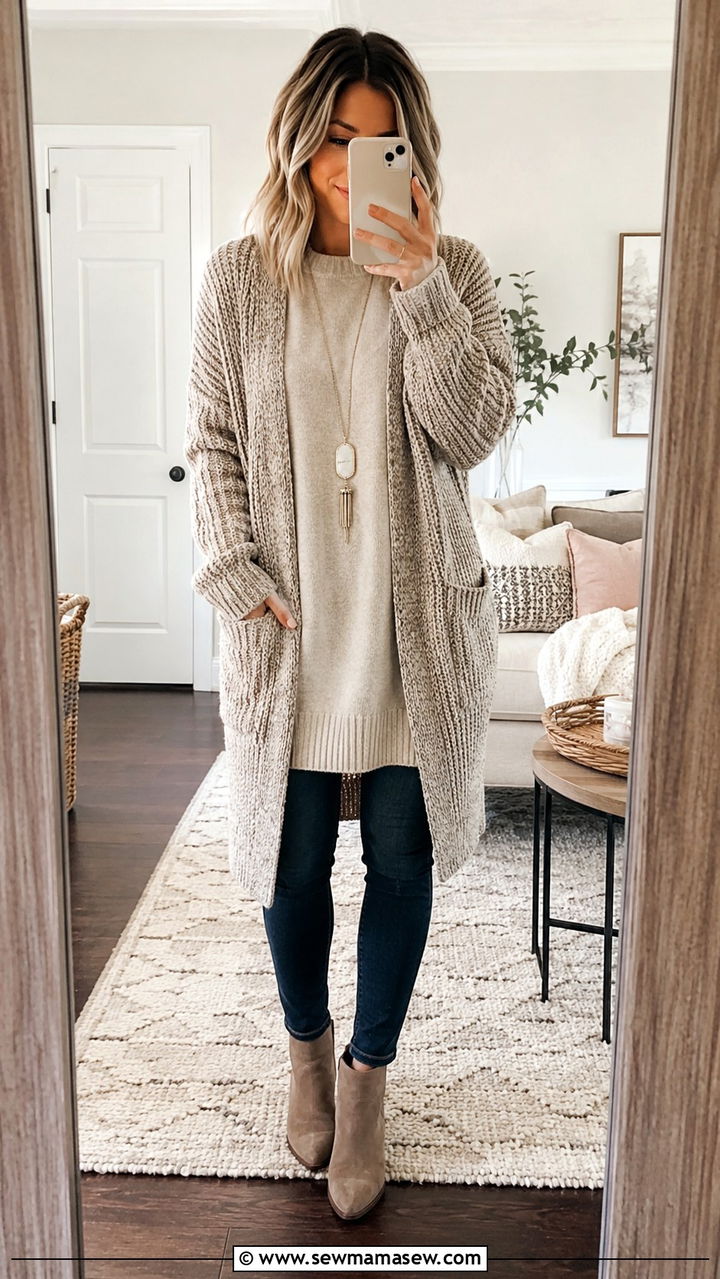 Sweater dress with long cardigan outfit - 30 how to style sweater dress