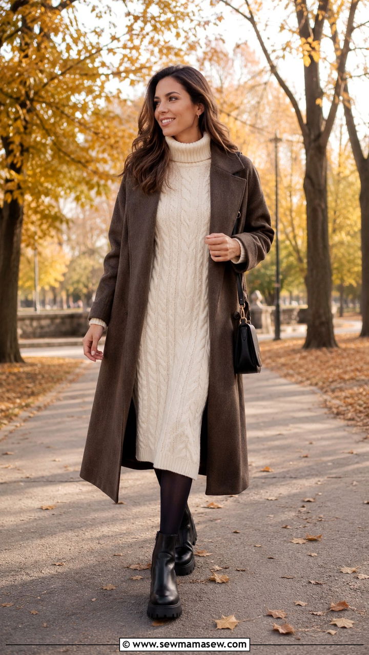 Sweater midi dress with chunky ankle boots - 25 Midi dress with ankle boots outfit ideas