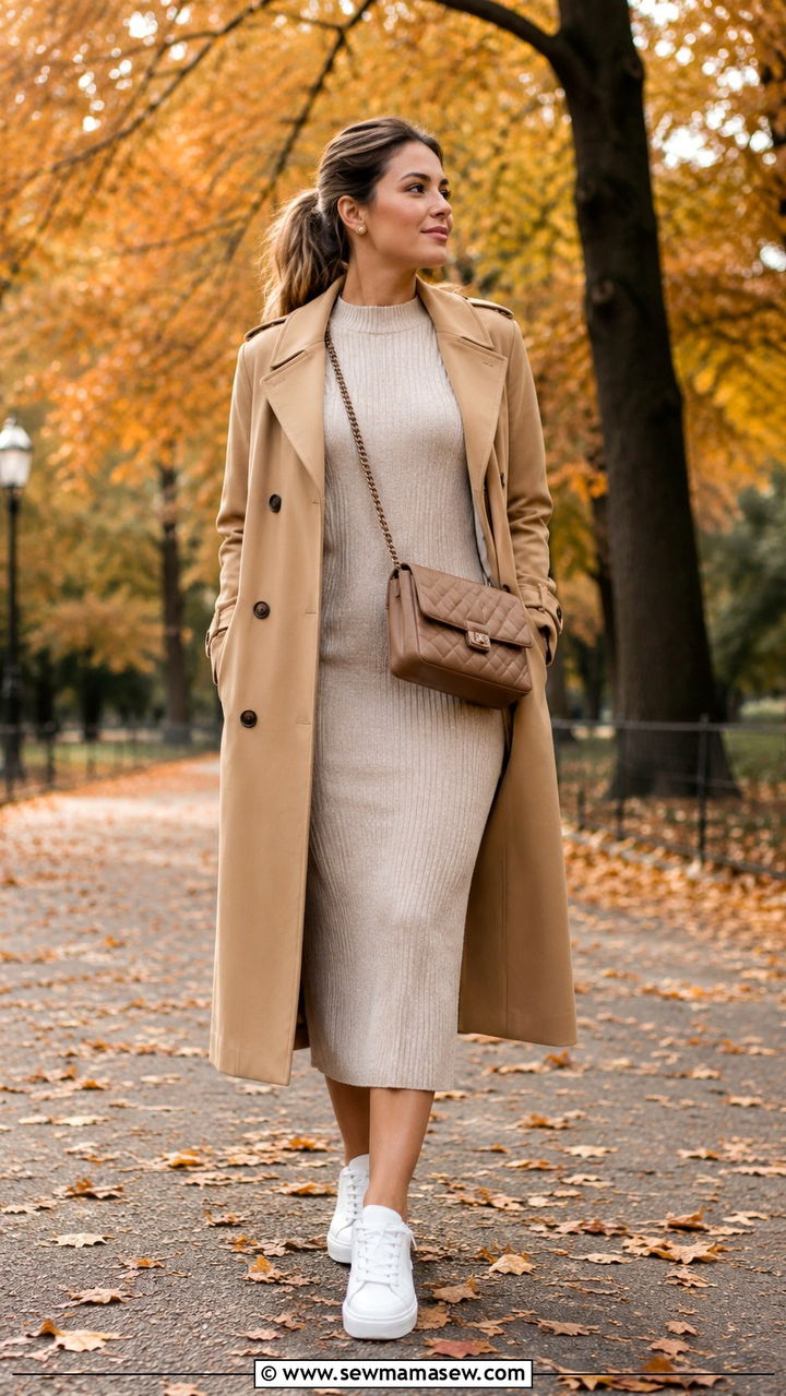 Sweater midi dress with white sneakers - 30 Midi dress with white sneakers outfit ideas