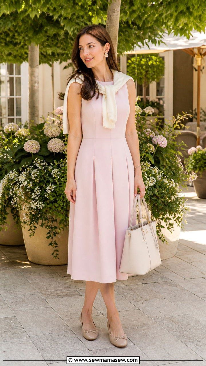Sweater over shoulders midi dress spring brunch - 40 Spring brunch outfits