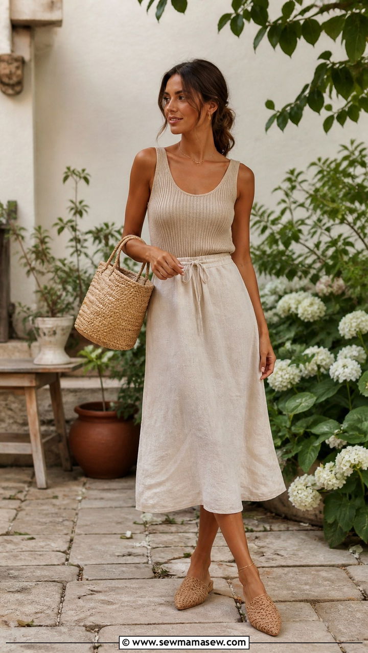 Sweater tank and linen midi skirt Savannah outfit - 40 What to wear in Savannah