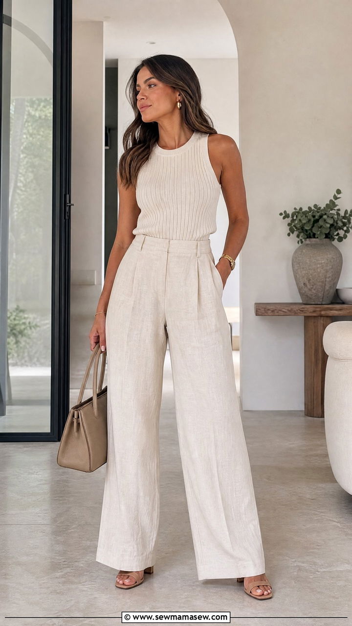Sweater tank with high waisted wide leg trousers - 35 How to style a sweater in summer