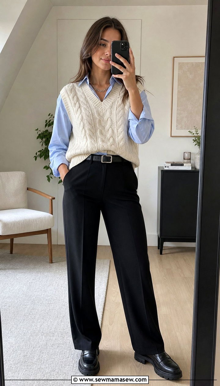 Sweater vest and button down shirt outfit - 35 Business casual outfits for young professionals