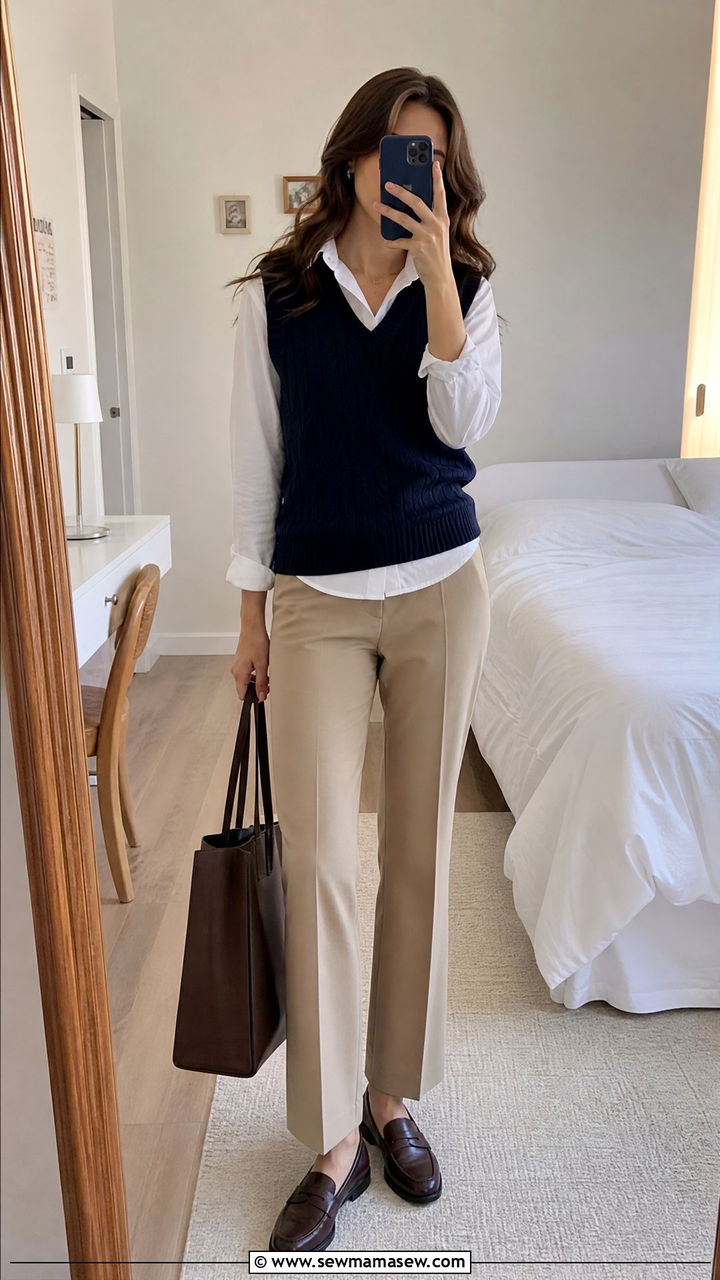 Sweater vest and collared shirt outfit - 40 school outfits ideas