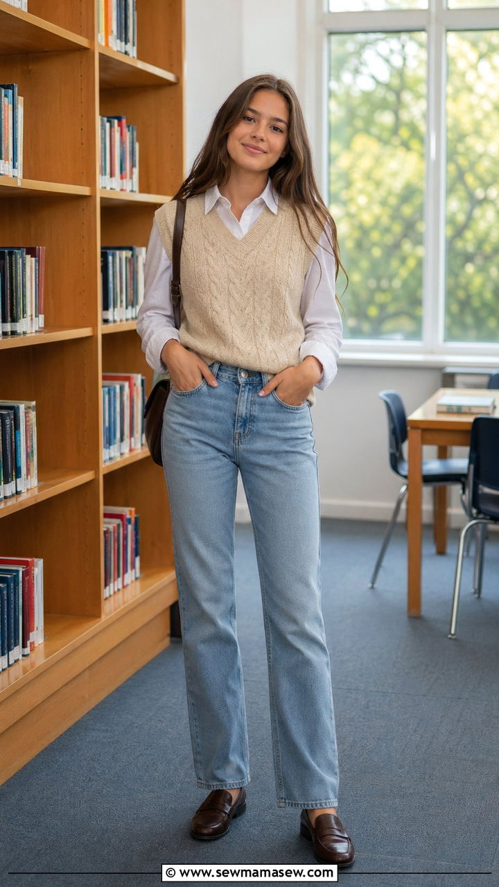 Sweater vest and collared shirt school outfit - 35 Back to school outfit ideas 9th grade