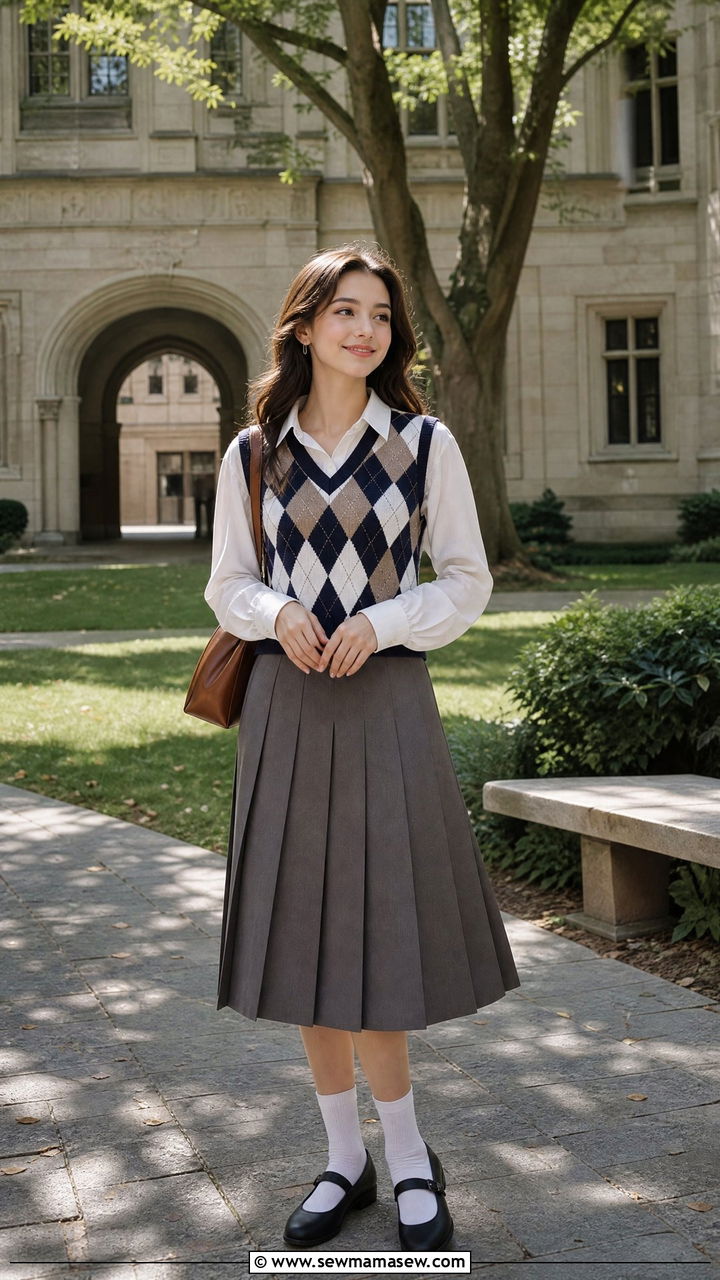 Sweater vest and pleated skirt look 2026 - 25 librarian core outfits 2026