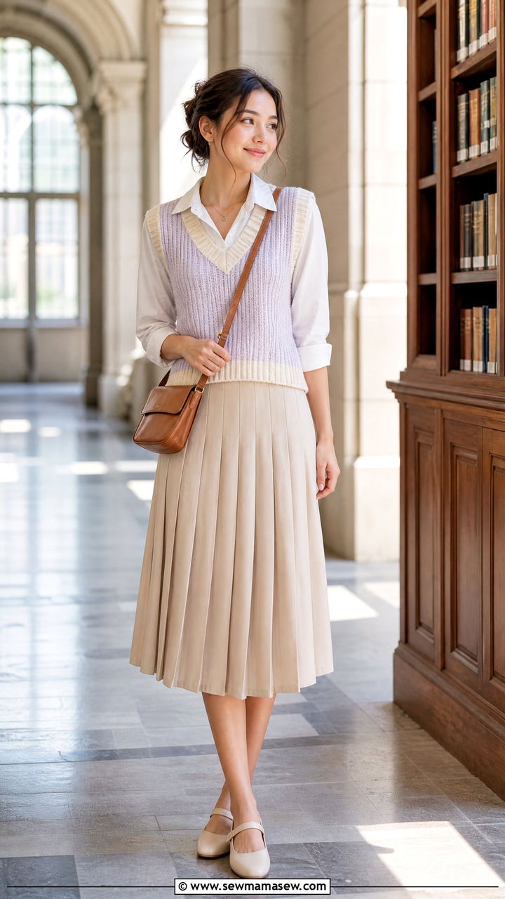 Sweater vest and pleated skirt spring packing outfit - 25 Spring packing list outfits