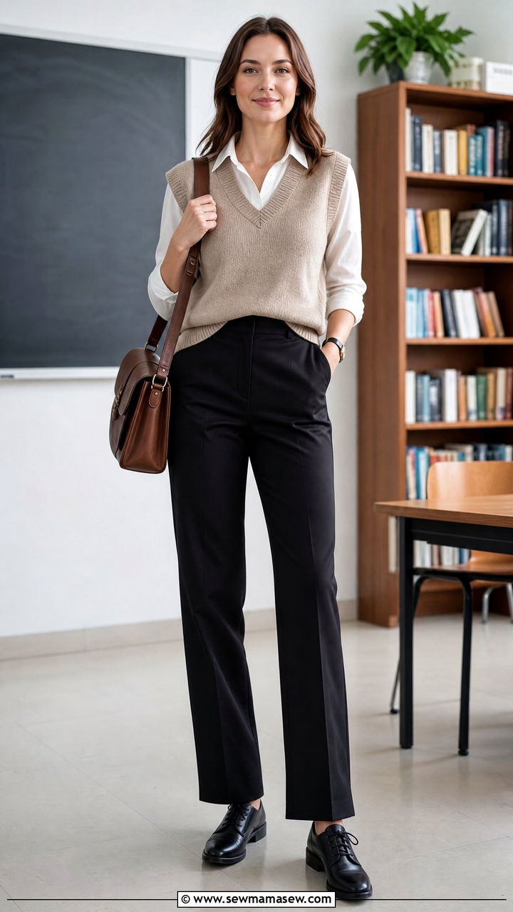 Sweater vest and tailored trousers - 25 High school teacher outfit ideas