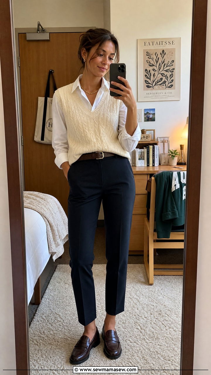 Sweater vest and trousers rush look - 30 Rush week outfit ideas