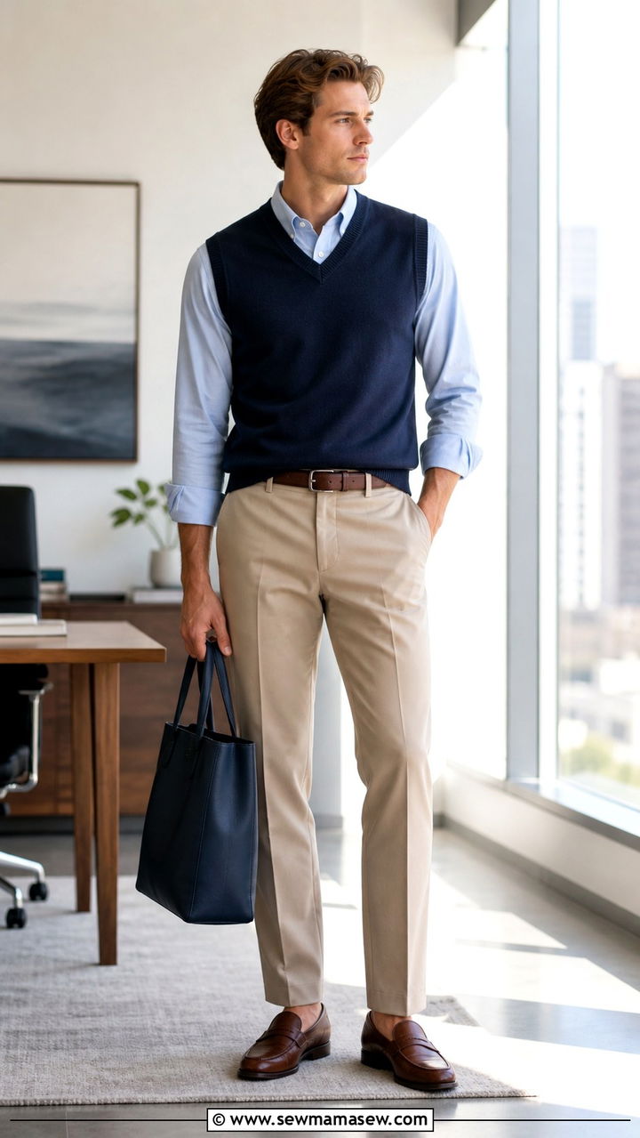 Sweater vest layered over button down - 40 classy office outfits