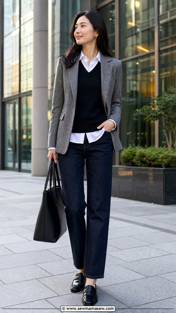 Sweater vest layered under a blazer - 30 chic sweater vest outfit ideas