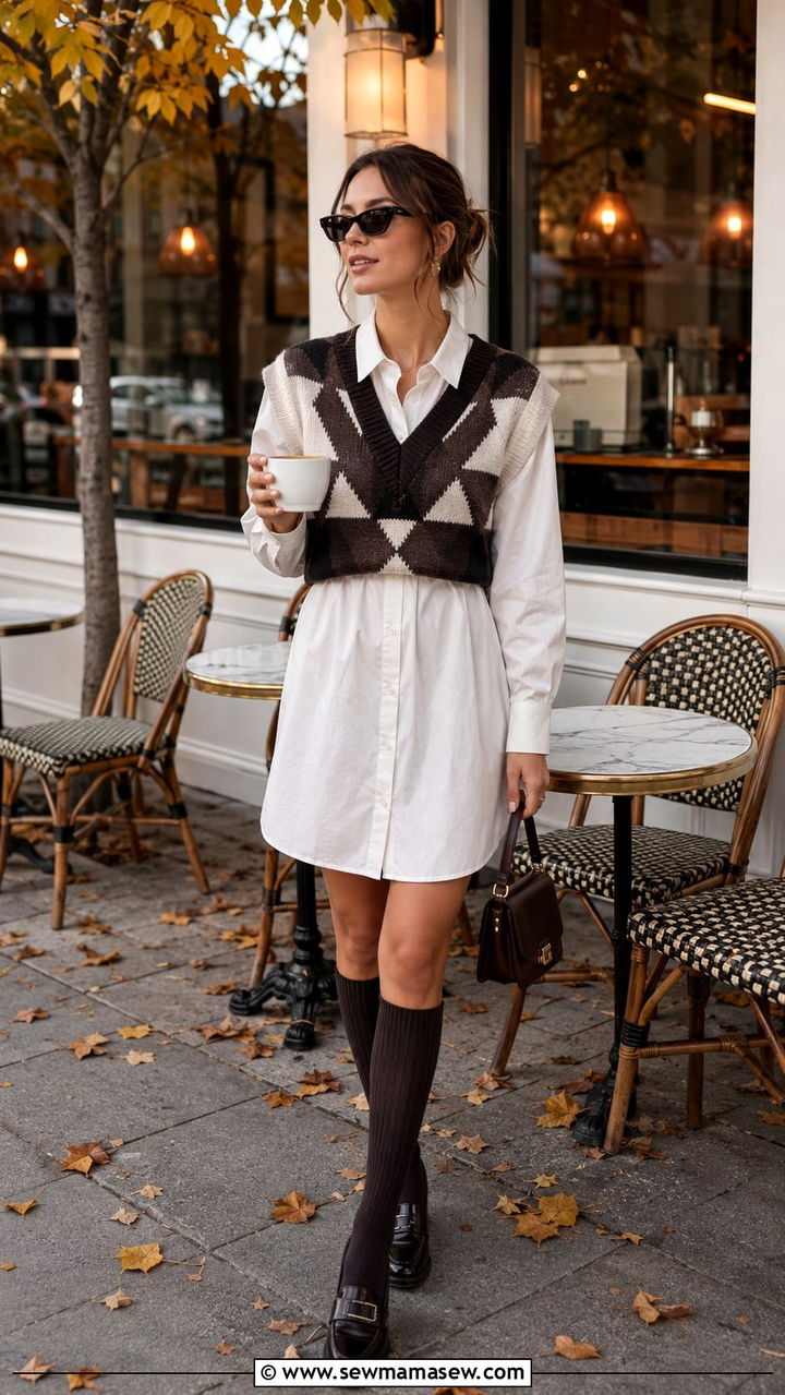 Sweater vest over a collared dress - 30 Indie girl outfit ideas