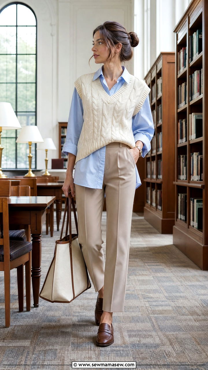 Sweater vest over button down shirt outfit - 30 college outfits inspo