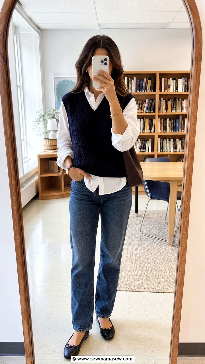 Sweater vest over button down shirt - 35 Layering outfits for changing weather