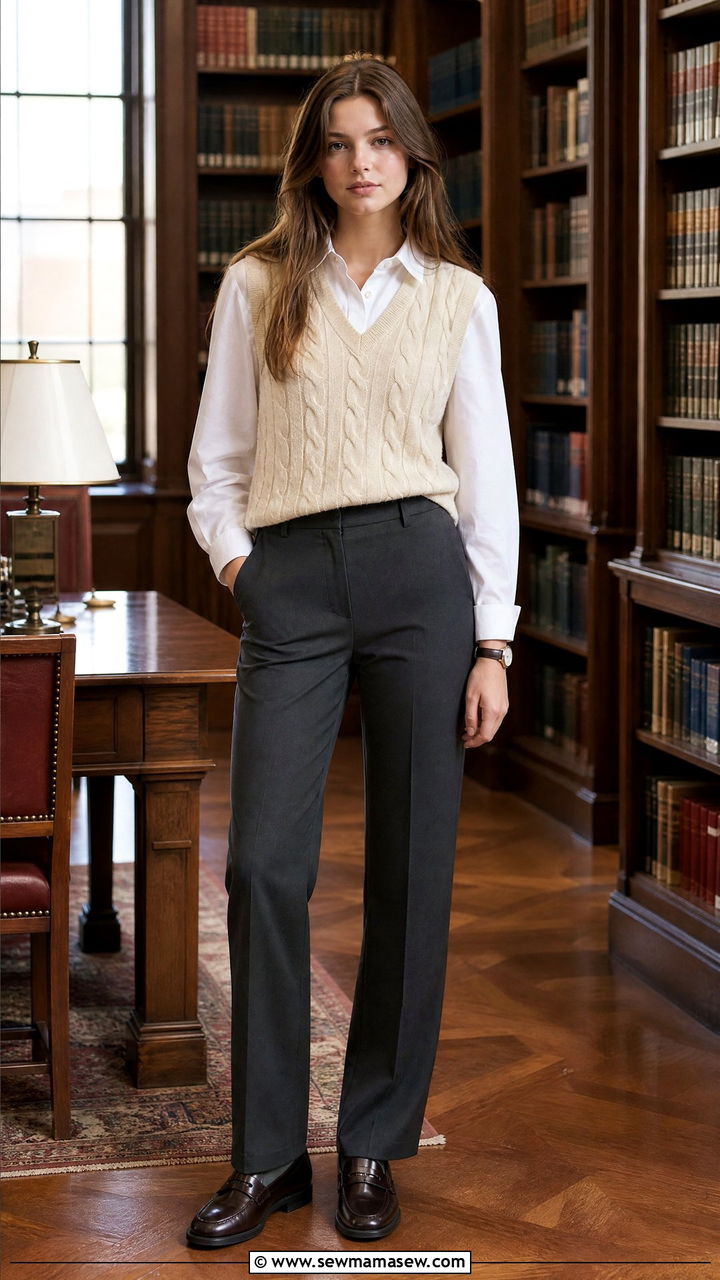 Sweater vest over button up school photo look - 25 High school picture day outfit ideas