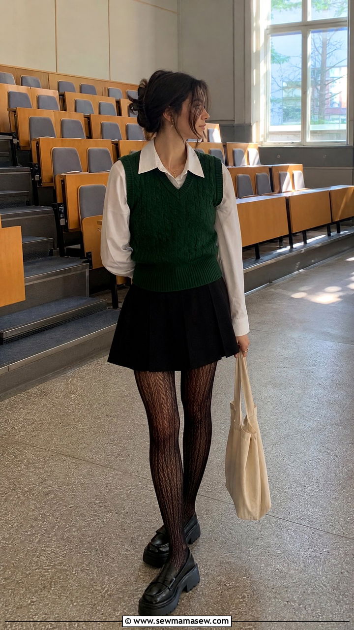 Sweater vest over collared shirt outfit - 30 dark academia outfits ideas