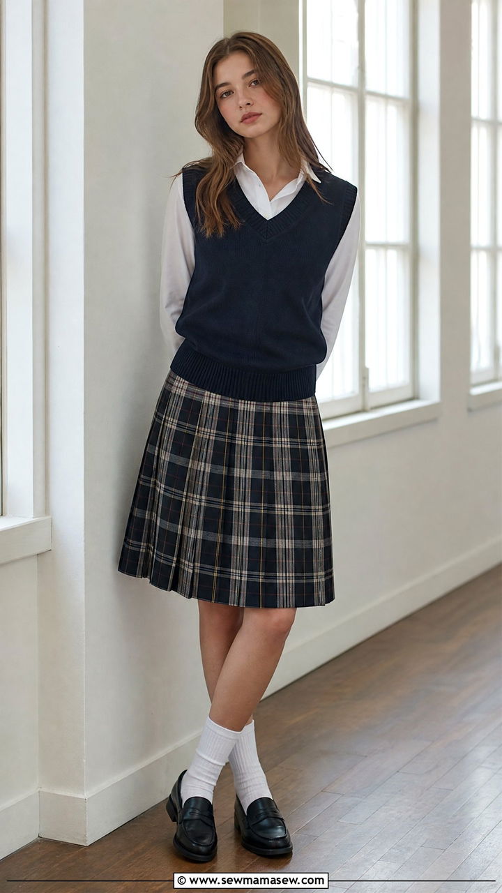 Sweater vest over oxford shirt outfit - 25 Catholic school outfit ideas teens