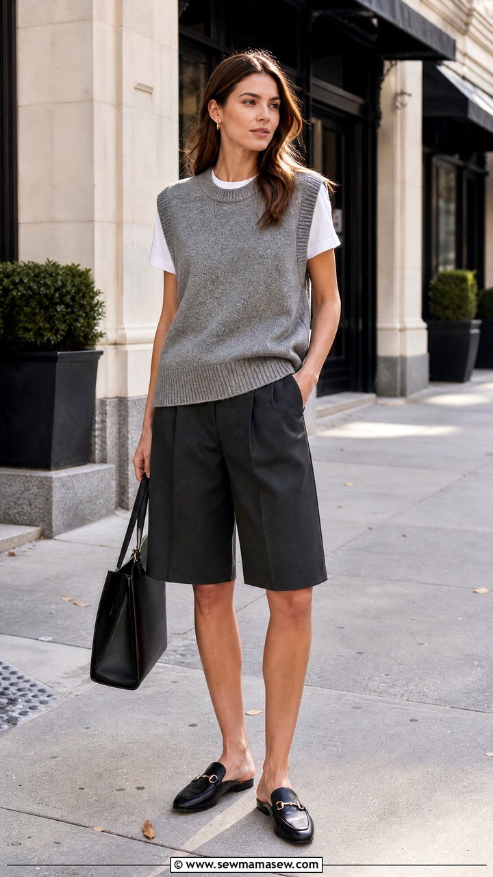 Sweater vest with Bermuda shorts spring outfit - 25 Spring outfits with sweater vests