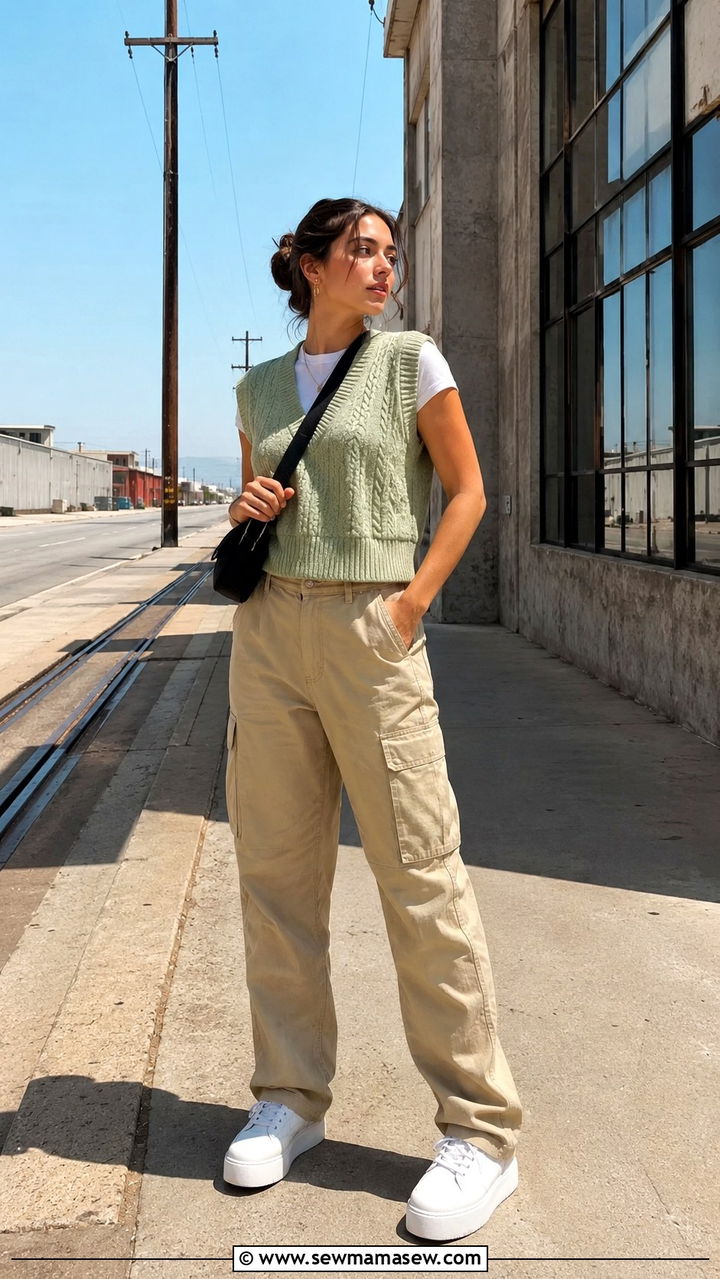Sweater vest with cargo pants - 30 chic sweater vest outfit ideas