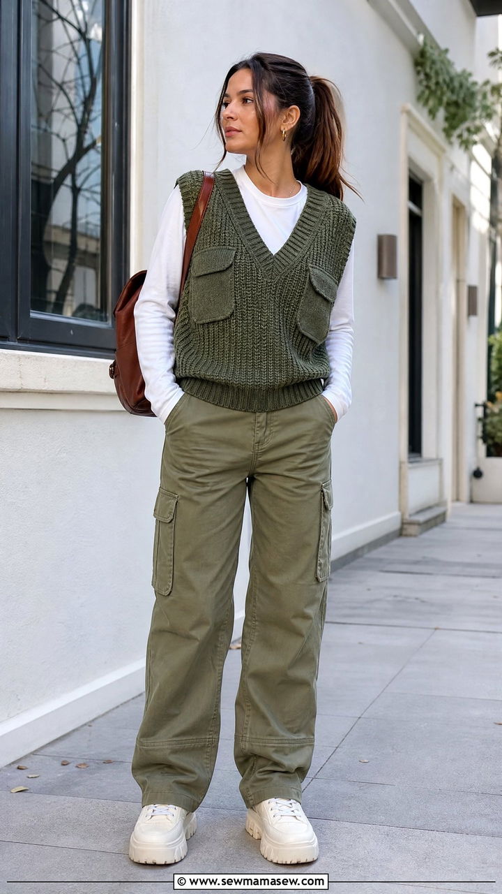 Sweater vest with cargo pants spring outfit - 25 Spring outfits with sweater vests
