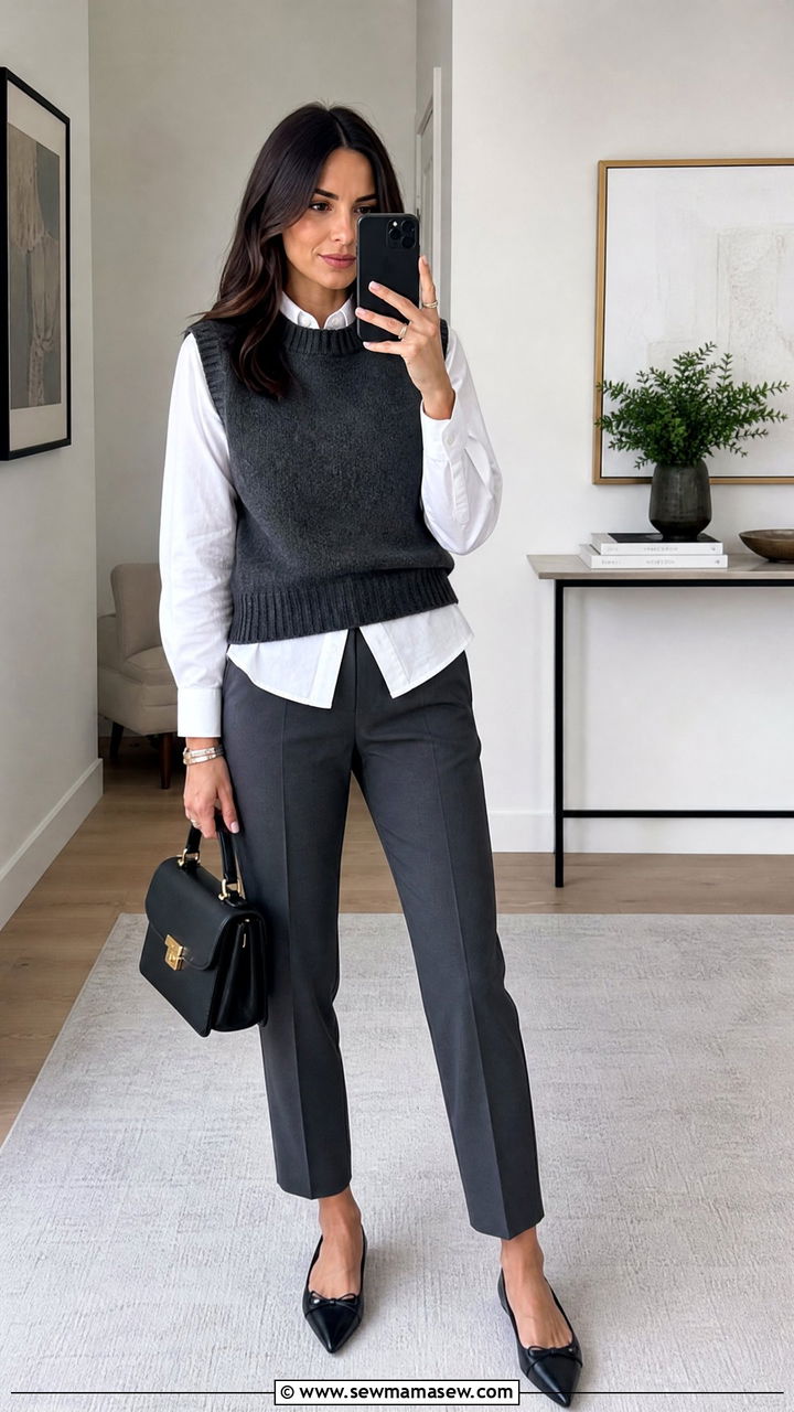 Sweater vest with collared shirt outfit - 30 Management consultant outfit ideas