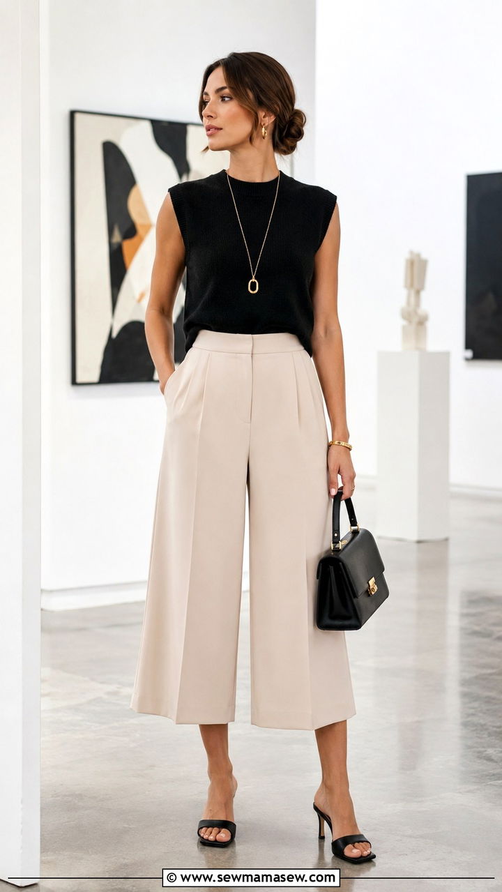 Sweater vest with culottes outfit - 30 how to style sweater vest