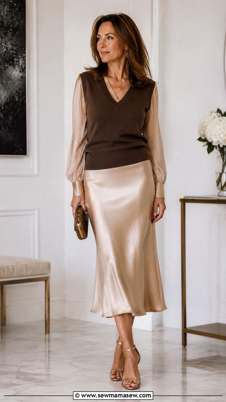 Sweater vest with faux leather pants - 30 sweater vest outfits for women over 40