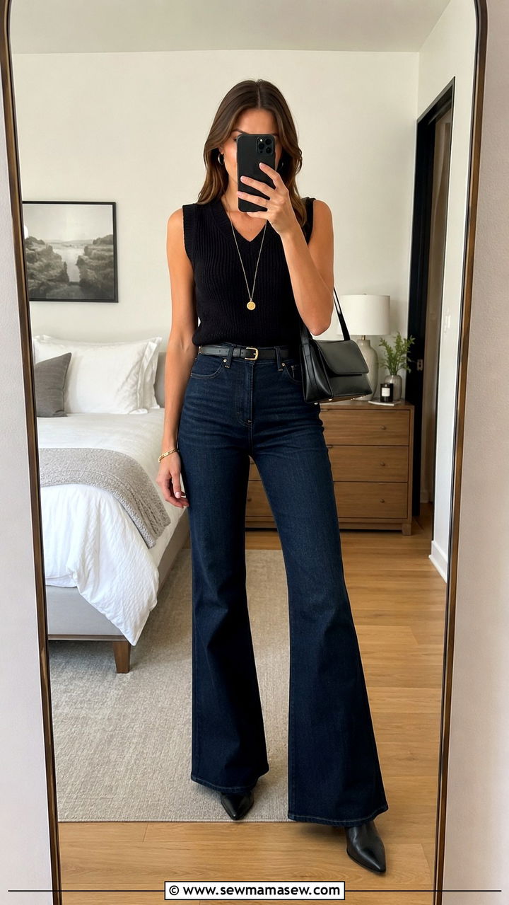 Sweater vest with flare jeans - 30 chic sweater vest outfit ideas