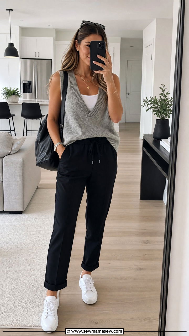 Sweater vest with joggers - 30 Summer outfits with sweater vest