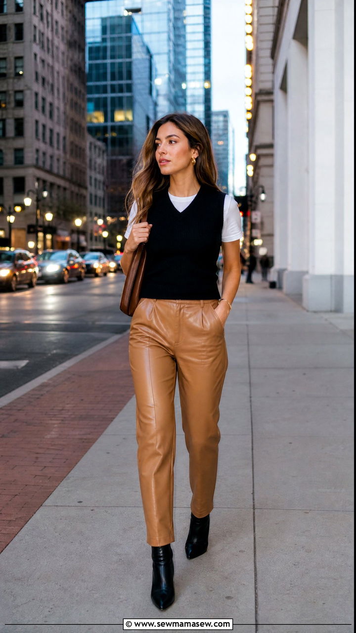 Sweater vest with leather pants spring outfit - 25 Spring outfits with sweater vests