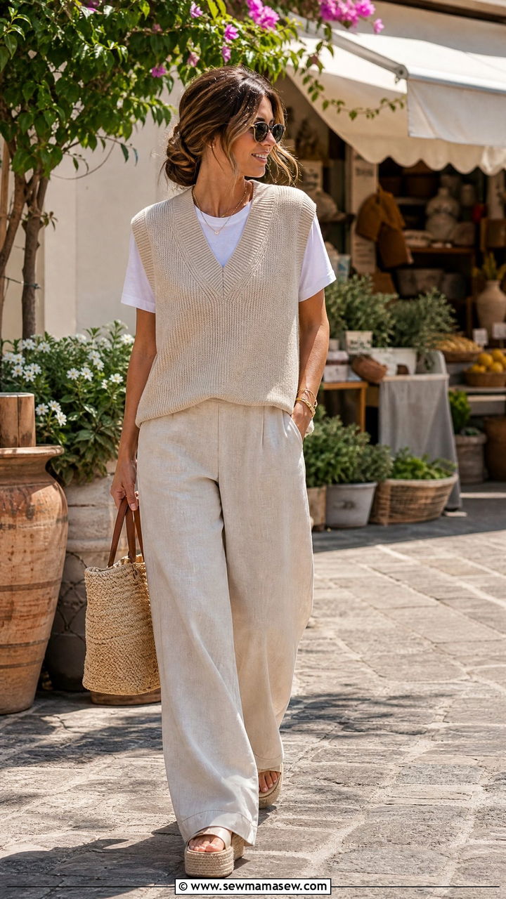 Sweater vest with linen pants spring outfit - 25 Spring outfits with sweater vests