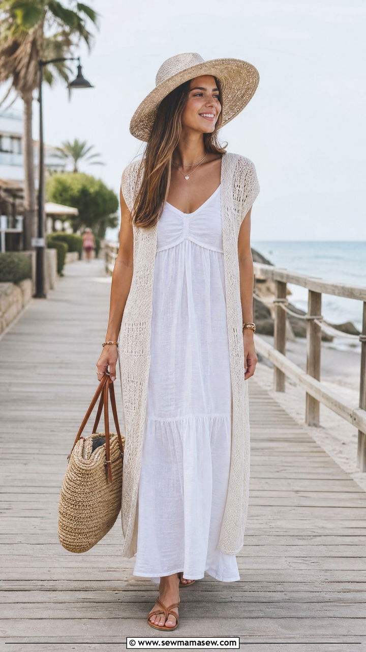 Sweater vest with maxi dress - 30 Summer outfits with sweater vest