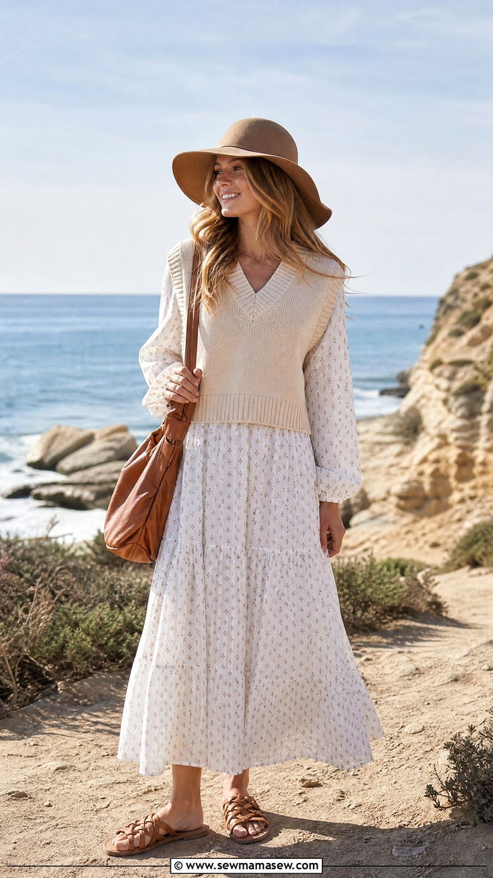 Sweater vest with maxi dress spring outfit - 25 Spring outfits with sweater vests