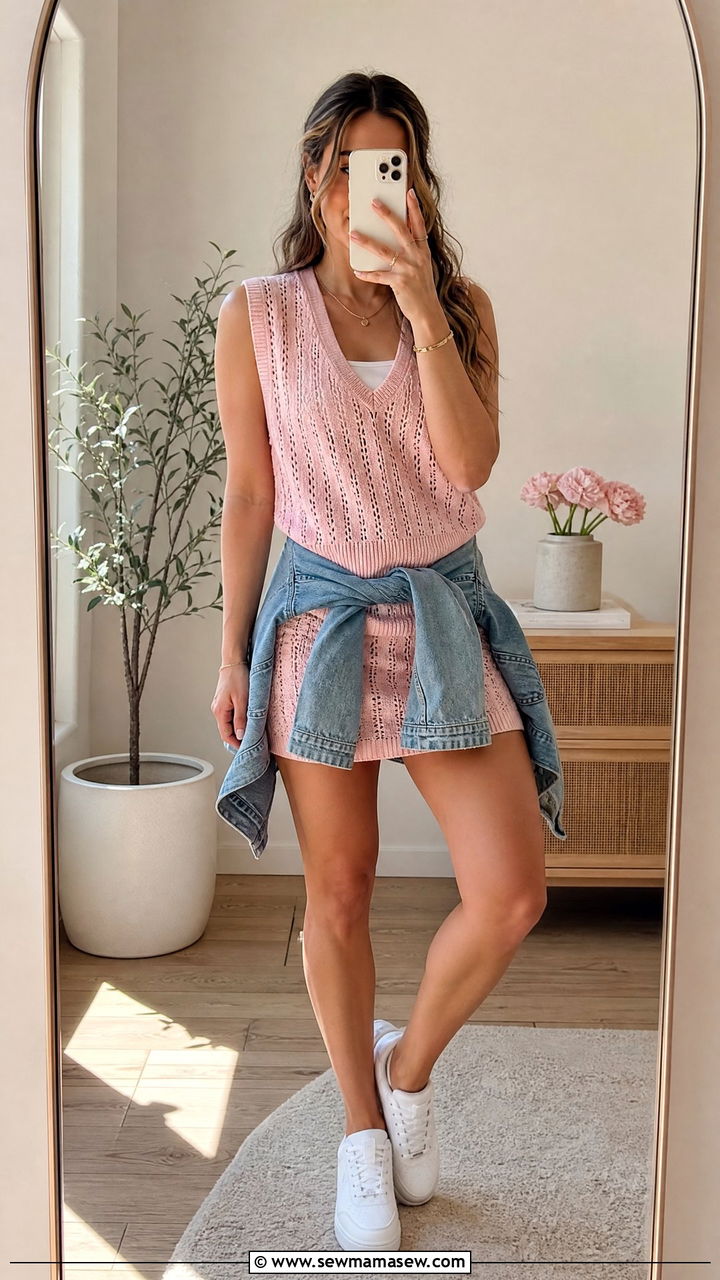 Sweater vest with mini skirt spring outfit - 25 Spring outfits with sweater vests