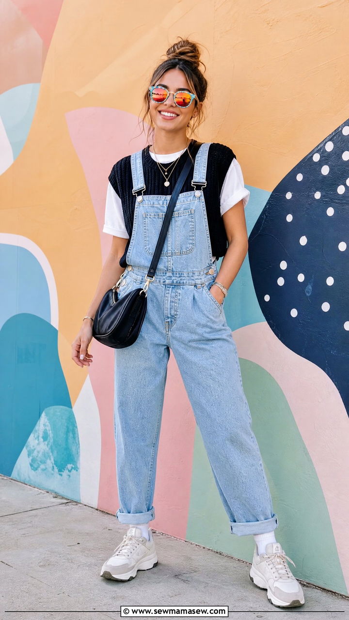 Sweater vest with overalls - 30 Summer outfits with sweater vest