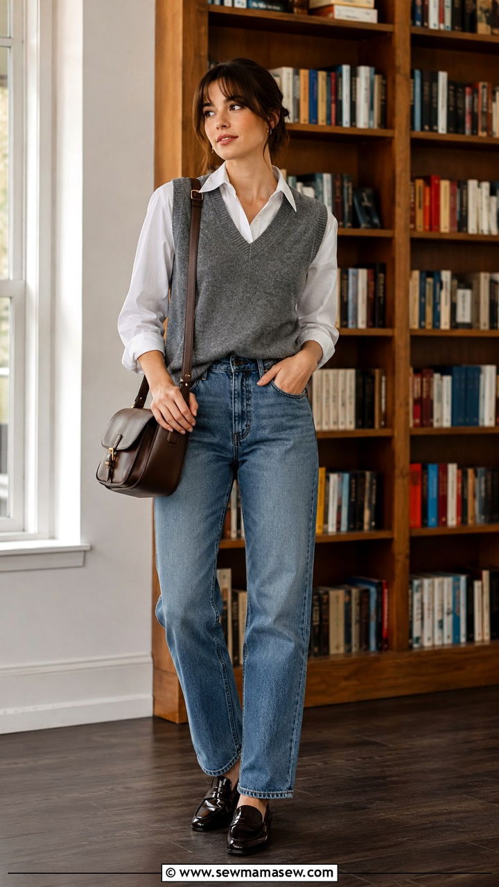 Sweater vest with straight leg jeans outfit - 30 Straight leg jeans outfit ideas with a sweater