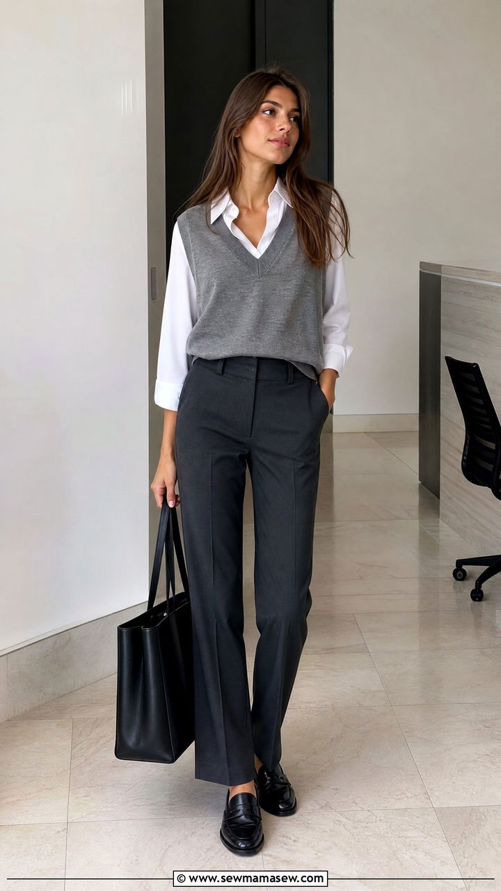 Sweater vest with tailored pants outfit - 35 Model off duty outfit ideas