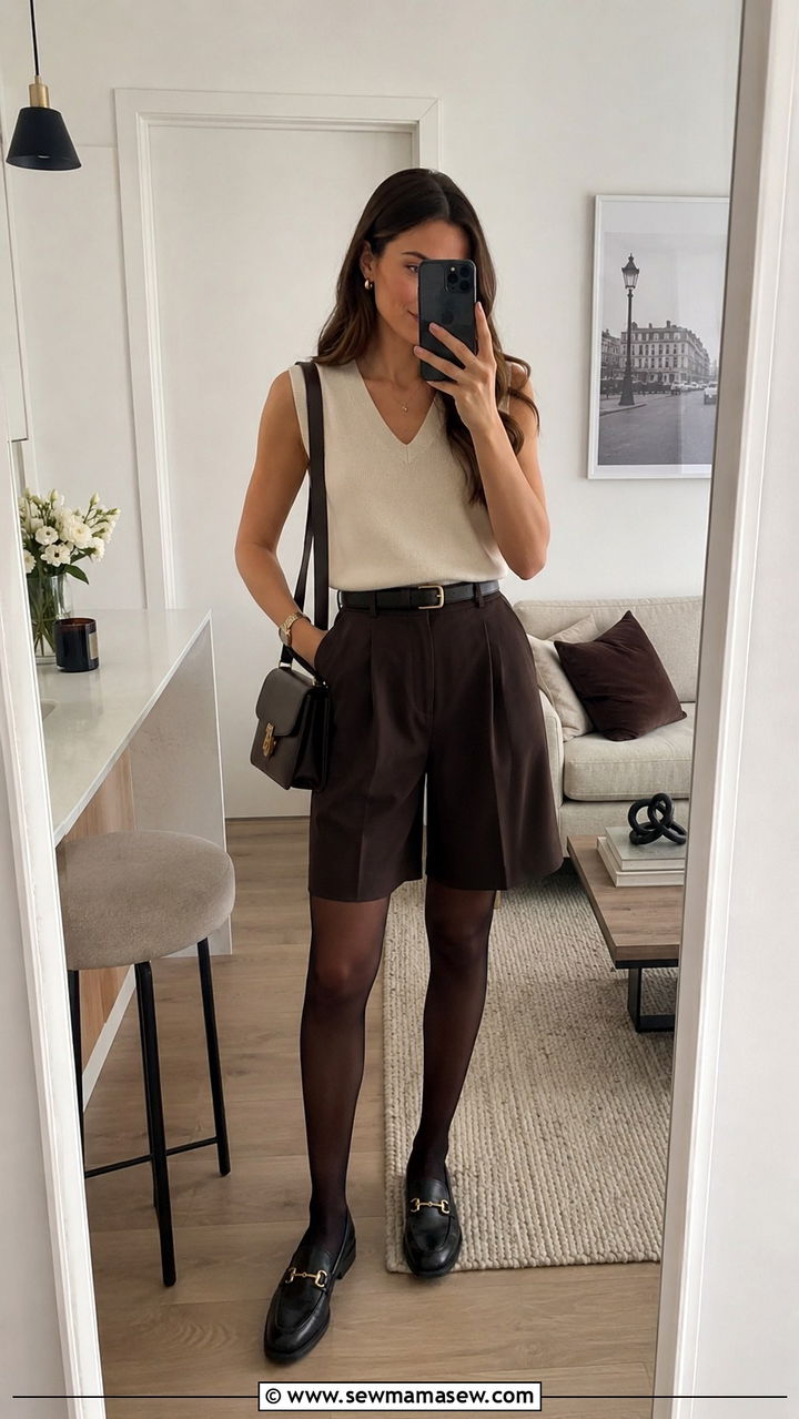 Sweater vest with tailored shorts outfit - 30 how to style sweater vest