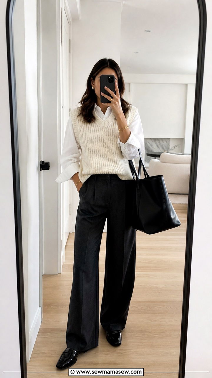 Sweater vest with tailored trousers brunch outfit - 40 Chic brunch outfit ideas