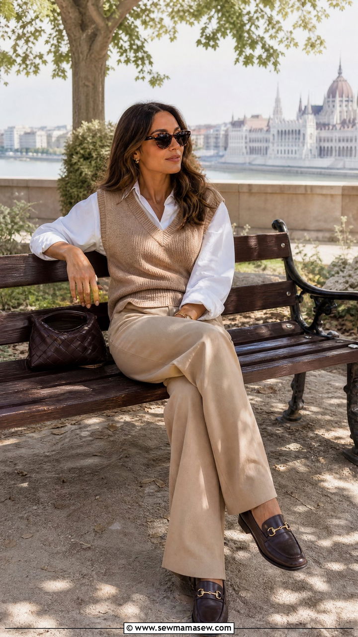 Sweater vest with wide leg trousers Budapest layered outfit - 25 Budapest outfit ideas