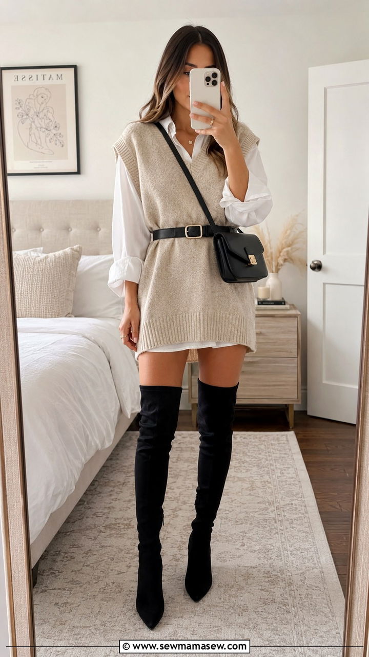 Sweater vest worn as a dress - 30 how to style sweater vest