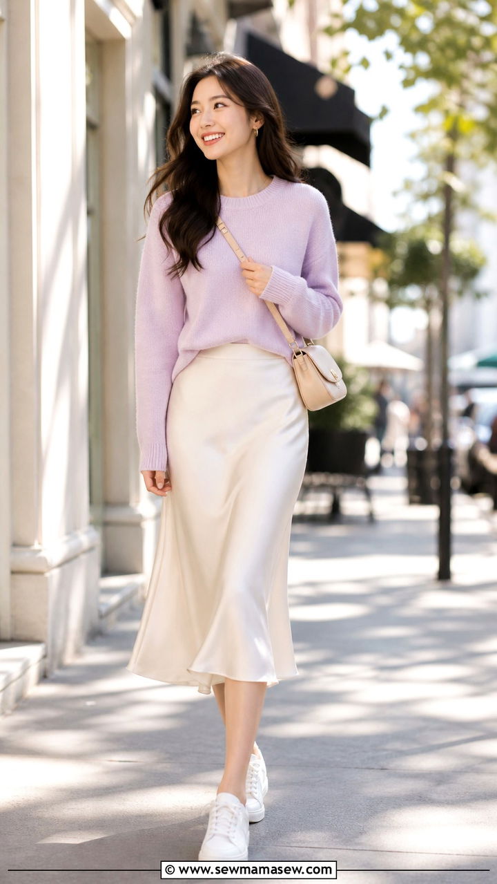 Sweater with Midi Skirt and Sneakers - 40 cute work outfits