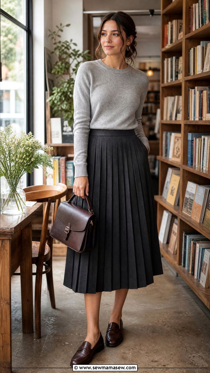 Sweater with a Pleated Midi Skirt and Loafers - 35 How to style a sweater in spring