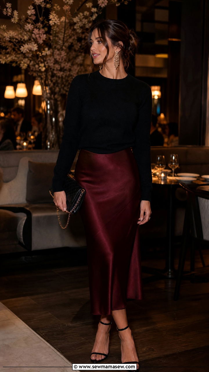 Sweater with a Satin Midi Skirt and Heels - 35 How to style a sweater in spring