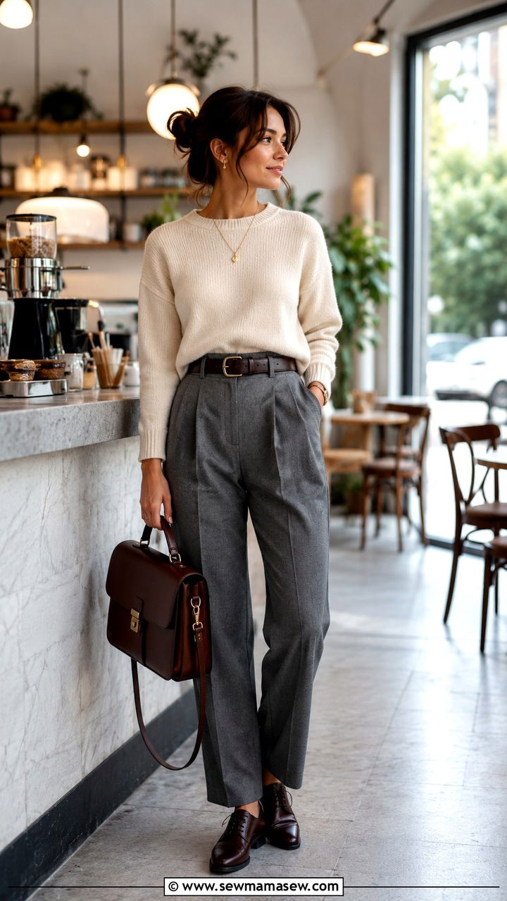 Sweater with tailored trousers and a vintage buckle belt - 30 How to style a belt