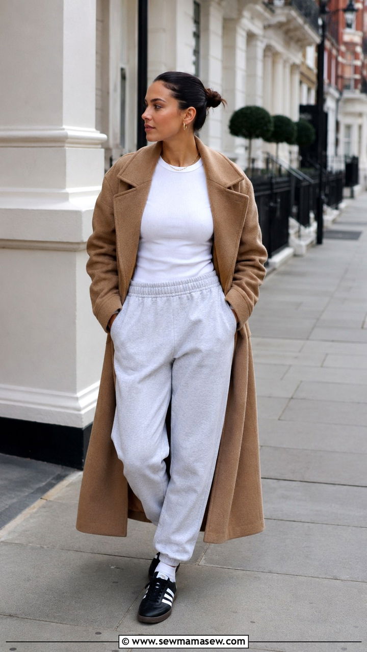 Sweatpants And Long Coat With Adidas Samba - 20 How to style Adidas Samba