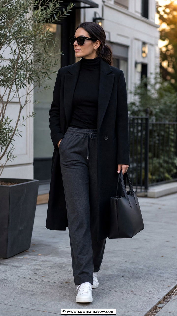 Sweatpants Under Tailored Overcoat - 30 classy athleisure outfit ideas