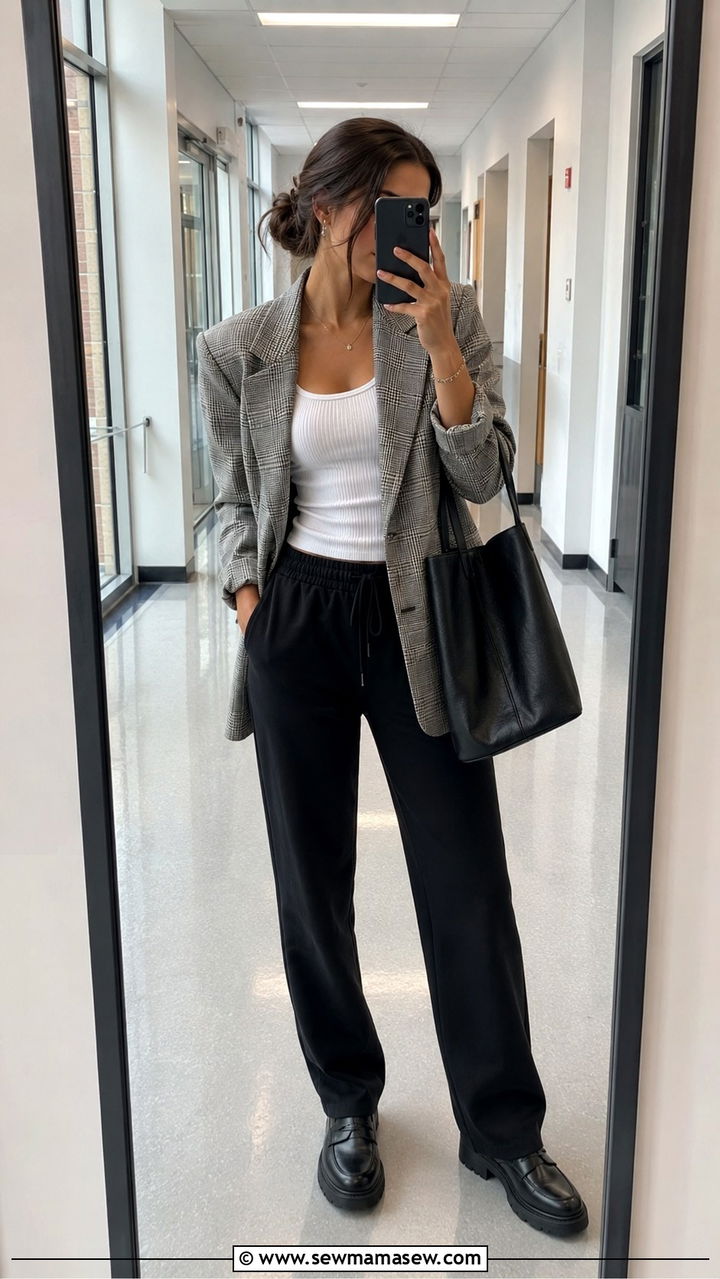 Sweatpants With Oversized Blazer And Loafers - 30 School outfit ideas with sweatpants